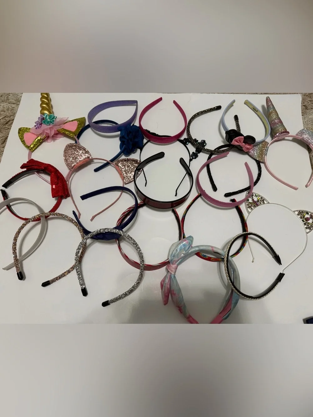 Head bands large lot variety of colors sparkly unicorn etc